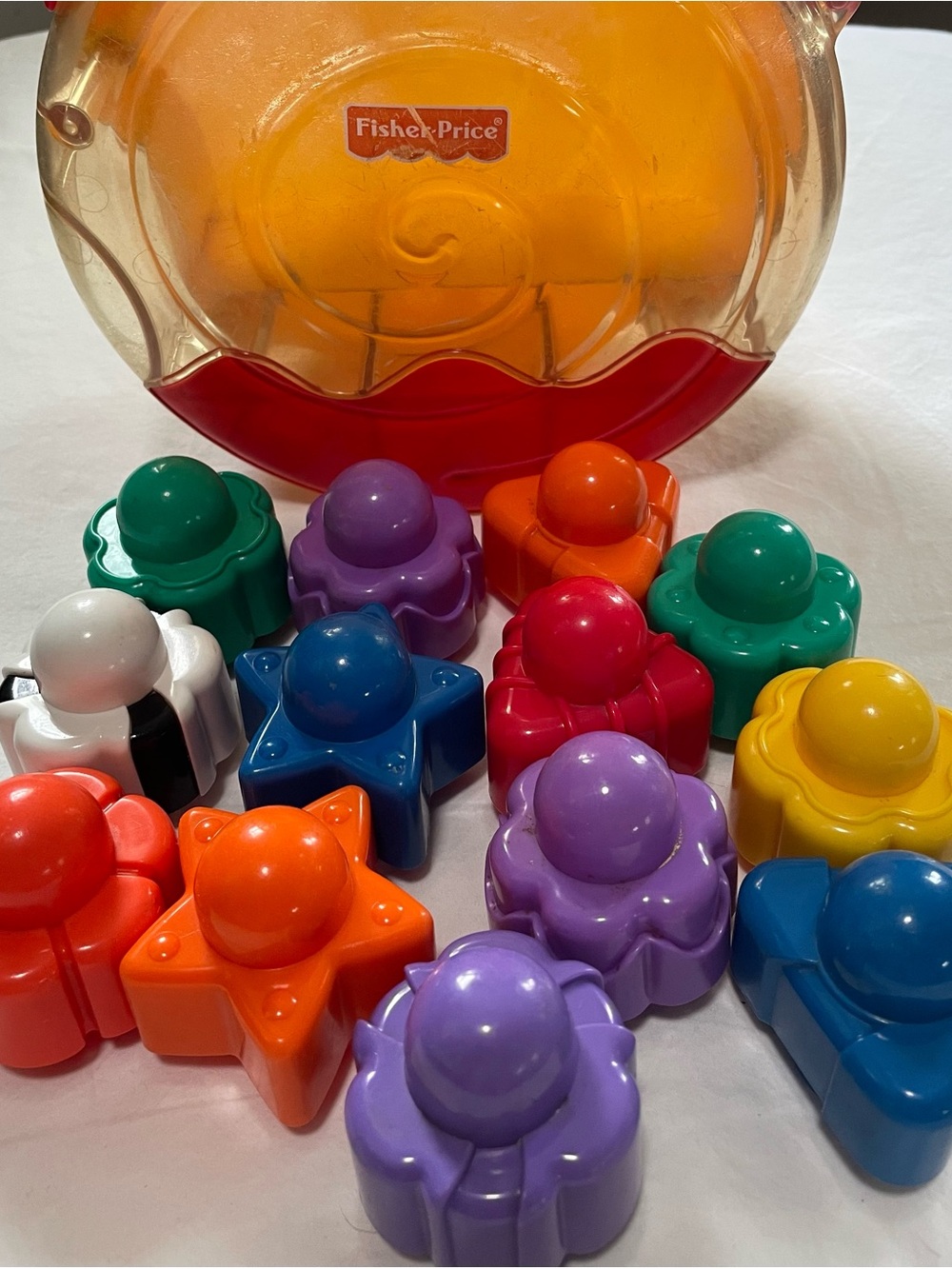 Vintage 1999 Fisher-Price Snail Pail Shape Sorter & Replacement Blocks Set